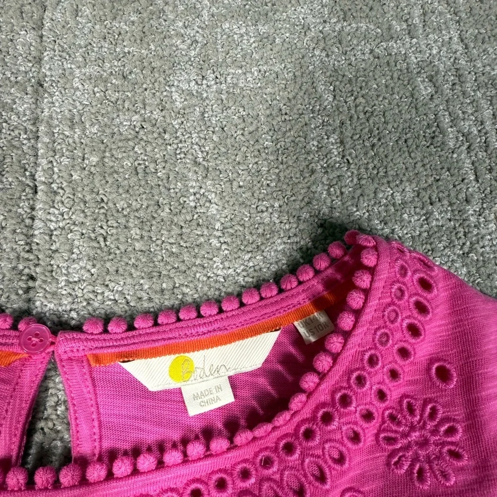 Boden Cutwork Hot Pink Shirt Dress Eyelet Short Sleeve Dress Size 10 - Picture 6 of 8